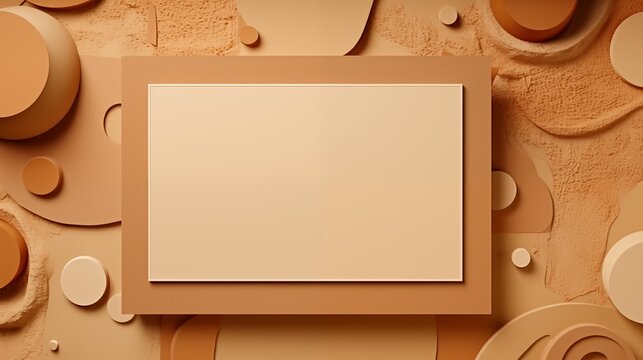 Frame Mockup With Copy Space For Text. Create An Artistic Collage With A Memphis Style On A Warm Brown Abstract Background. Illustration Background. 