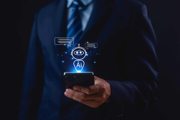 AI Technology Robotic Cyberspace Bots Artificial intelligence on the Internet is a communication assistant for online information chat services on websites. Up-to-date software development concepts