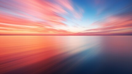 Mesmerizing Sunset Colors Over Ocean Horizon with Motion Blur, Capturing the Beauty of Nature and Tranquil Waters at Dusk &ndash; Ideal Scenic Seascape for Travel and Relaxation