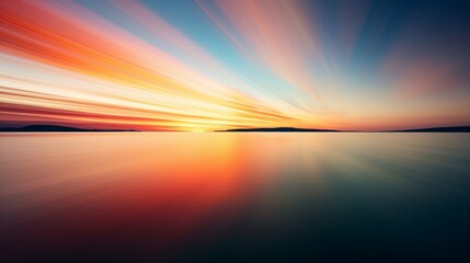Mesmerizing Sunset Colors Over Ocean Horizon with Motion Blur, Capturing the Beauty of Nature and Tranquil Waters at Dusk &ndash; Ideal Scenic Seascape for Travel and Relaxation