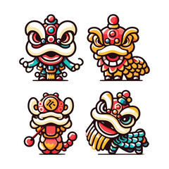 FOUR LION DANCE ILLUSTRATION PACK VECTOR