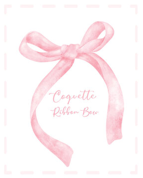 Cute coquette aesthetic pink ribbon bow in vintage style watercolor