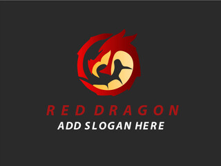 Modern dragon logo design. Red Dragon head and wings logo.