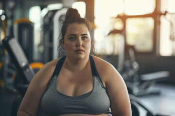 Overweight woman in a gym. Body positive concept