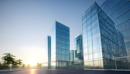 3d render of morning view to perspective glass building