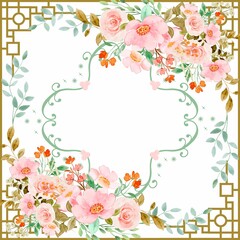 Vintage frame with roses, leaves and butterflies.