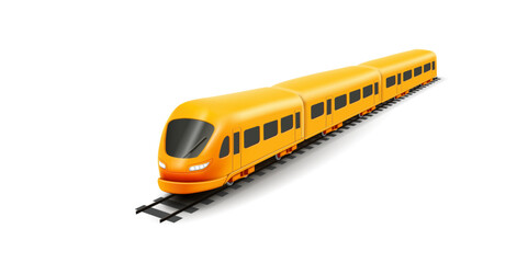 Yellow Train or metro, locomotive on rails. Modern city transport, railway 3d render illustration