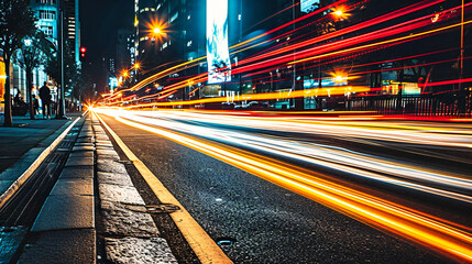 Fototapeta na wymiar Dynamic City Night, Fast-paced Traffic in Urban Environment