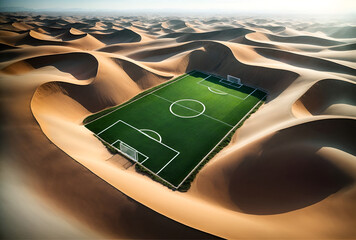 a football (soccer) field in the desert - obrazy, fototapety, plakaty