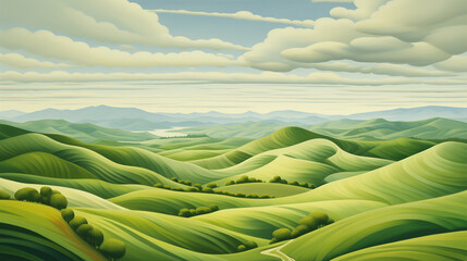 Rolling Green Hills Abstract Landscape Light and Shadow Dance Background Wallpaper