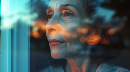 Senior Woman Looking Through the Window