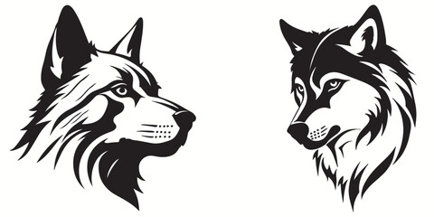 Wolf silhouettes and icons. Black flat color simple elegant white background Wolf animal vector and illustration. © Charlie 57