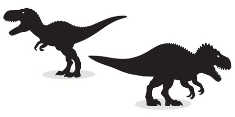 Dinosaur silhouettes and icons. Black flat color simple elegant white background Dinosaur animal vector and illustration.