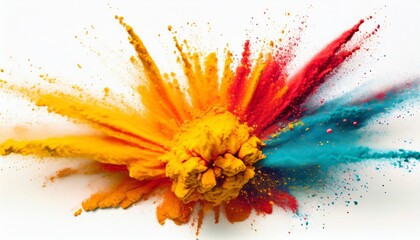 an impactful banner with a burst of explosion-colored powder isolated on a white background, ensuring a high-definition visual experience.