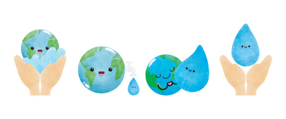 set of World water day illustration save the water watercolor isolated vector on white background