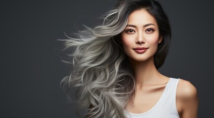 Naklejka premium Asian woman with beautiful ombre hair