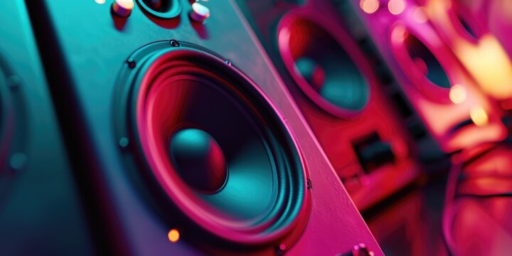 A pair of speakers sitting on top of a table. Perfect for adding high-quality sound to any room