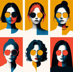 Silhouettes of people with different emotions. Collage of faces.