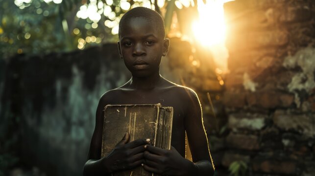Close-up of a young african kid with the Holy Bible.