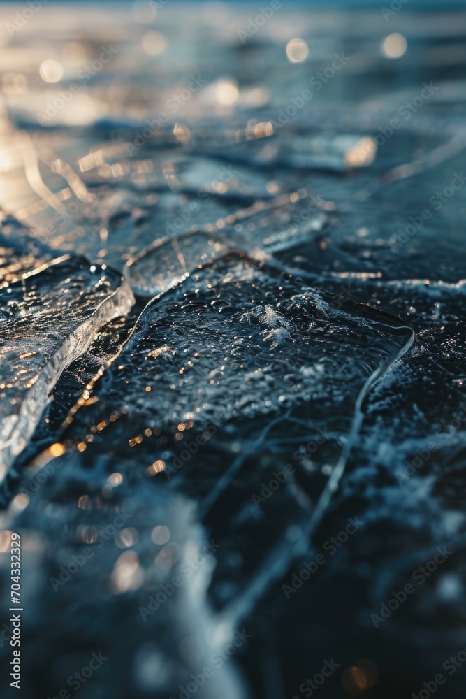 Poster a close-up view of a frozen surface of water. can be used to depict cold weather or winter scenes