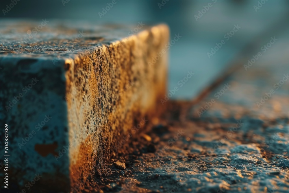 Poster a detailed close-up view of a piece of metal. this image can be used in various industrial, construc