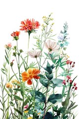 A painting of a bunch of flowers on a white background. Suitable for various uses