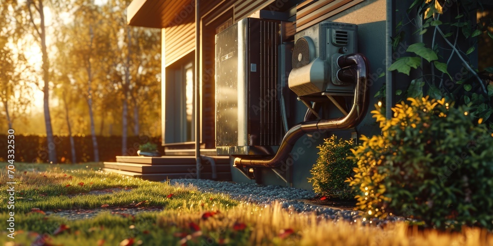 Poster a house with a window and a hose on the side. this image can be used to depict residential homes or 