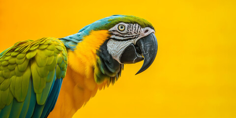 Obraz premium Papagei Kopf in gelb als Nahaufnahme für Poster und Kalender im Querformat