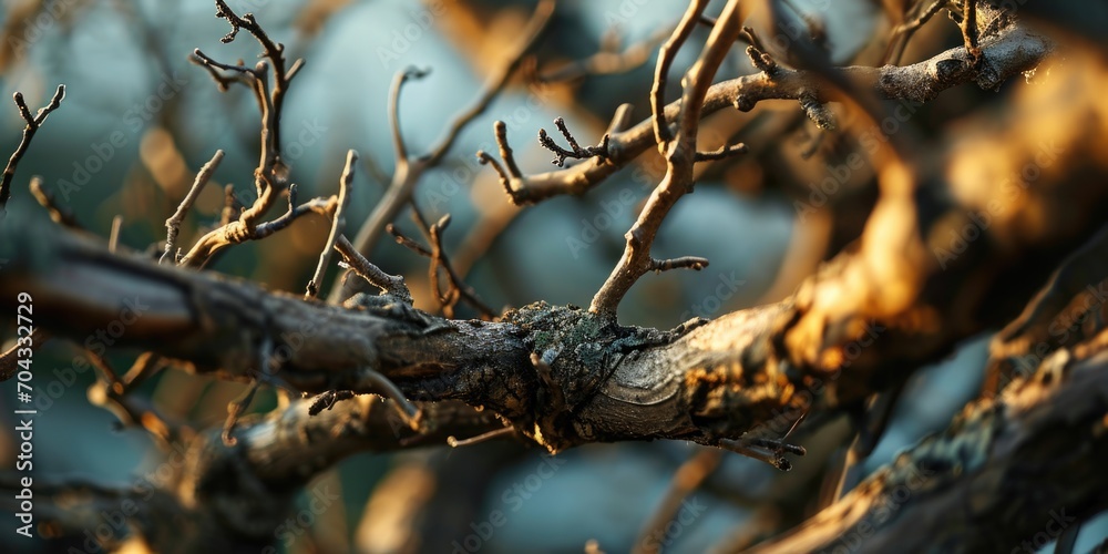 Poster A detailed view of a single branch from a tree. This image can be used to depict nature, environment, or as a background for various designs