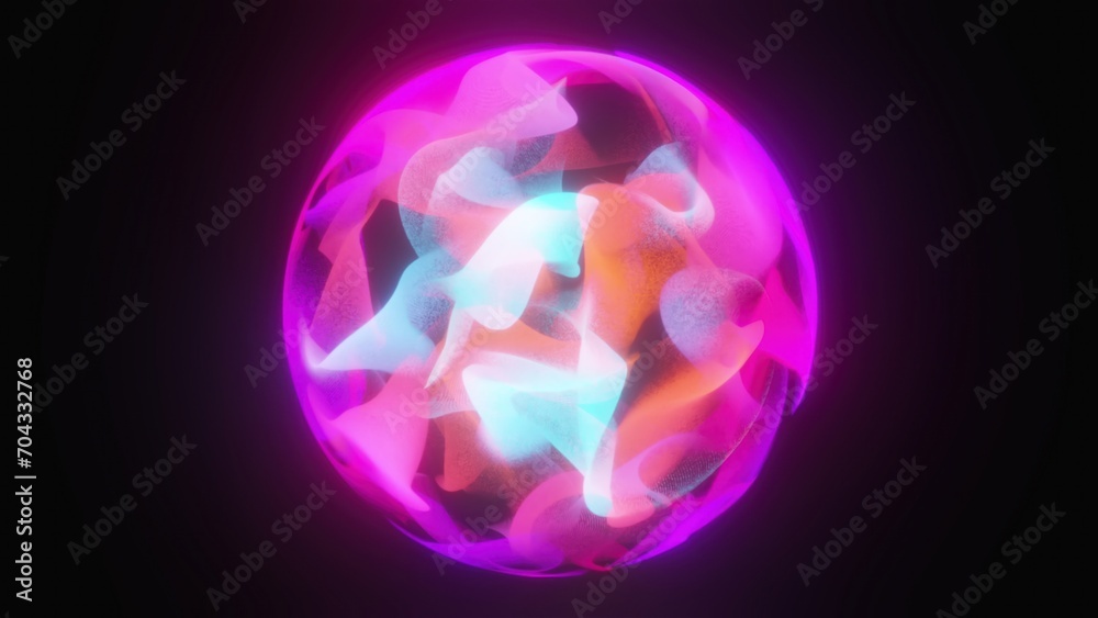 Poster magic particle sphere. computer generated 3d render