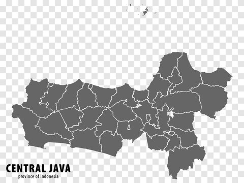 Blank map Central Java province of  Indonesia. High quality map Central Java with municipalities on transparent background for your web site design, logo, app, UI.  Indonesia.  EPS10. 