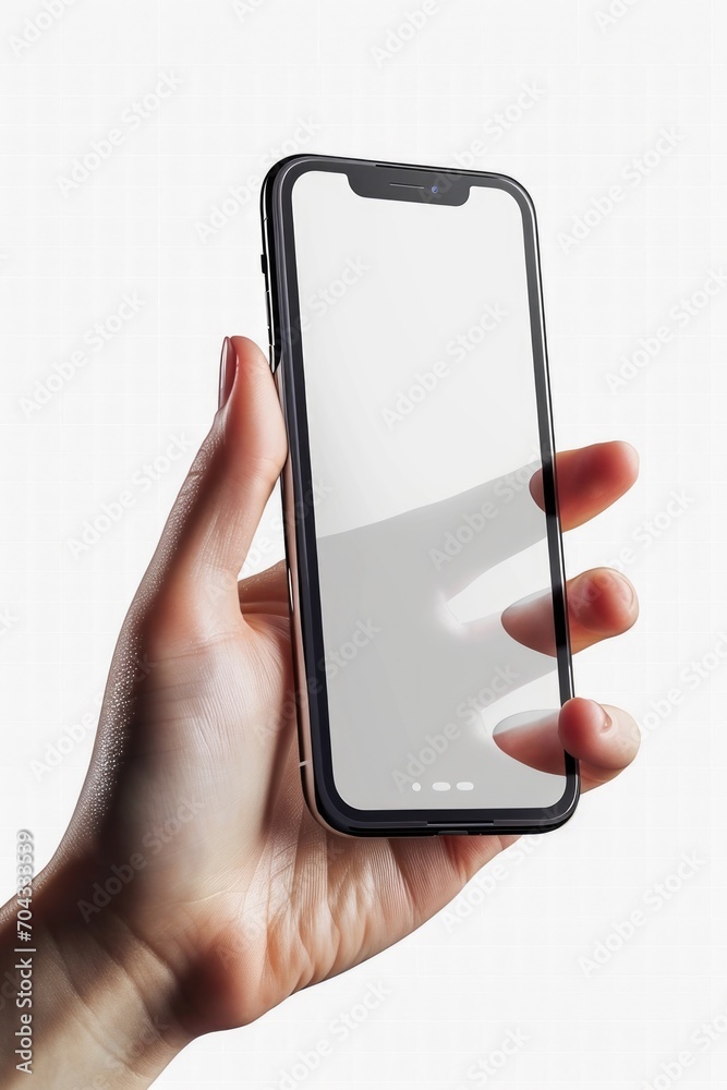 Poster a person holding a cell phone in their hand. suitable for technology and communication concepts