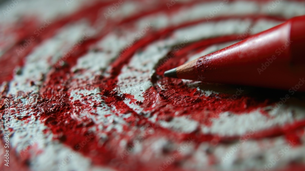 Poster A red pencil placed on top of a red target. Suitable for business concepts and goal setting