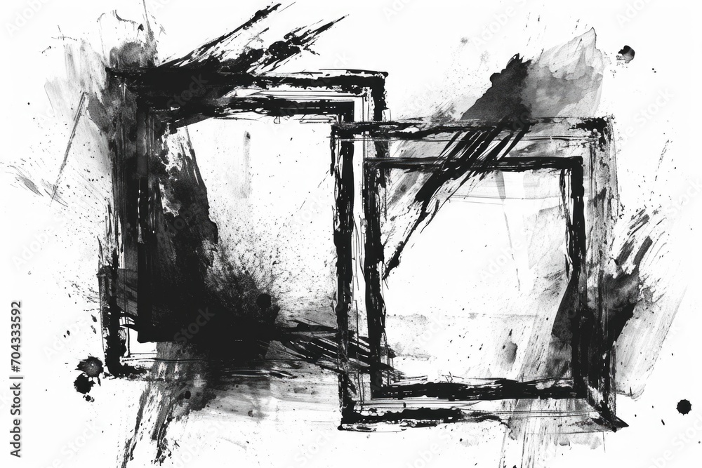 Poster A black and white drawing of a picture frame. Can be used for graphic design projects or to add a vintage touch to any artwork