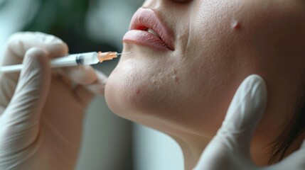 A close-up view of a person holding a syringe in their mouth. This image can be used to depict drug use, addiction, substance abuse, or health-related topics