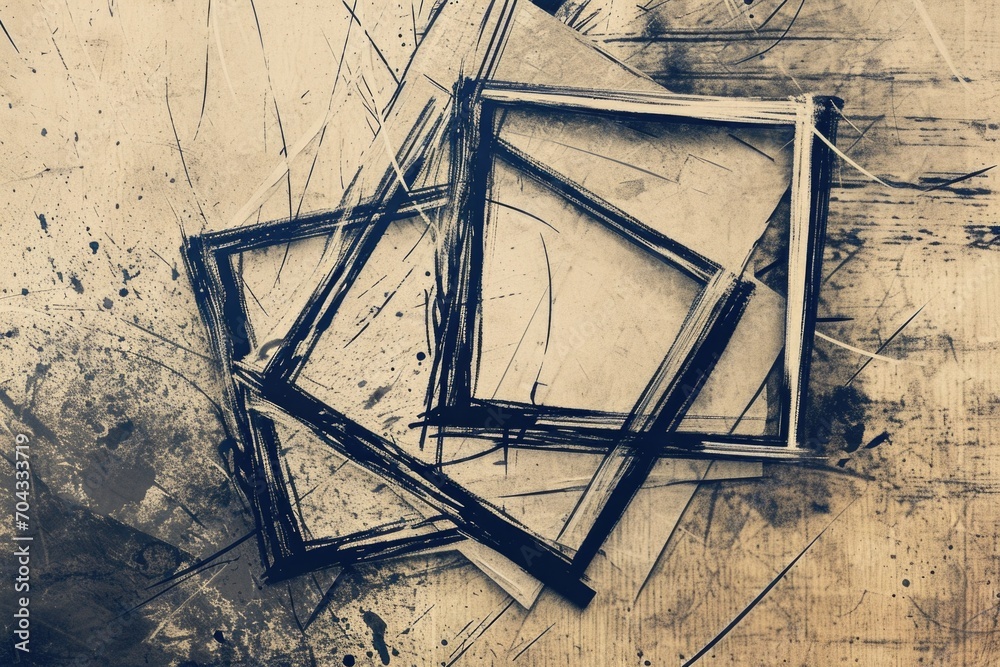 Poster a collection of frames arranged on a wooden floor. can be used for displaying artwork or photographs