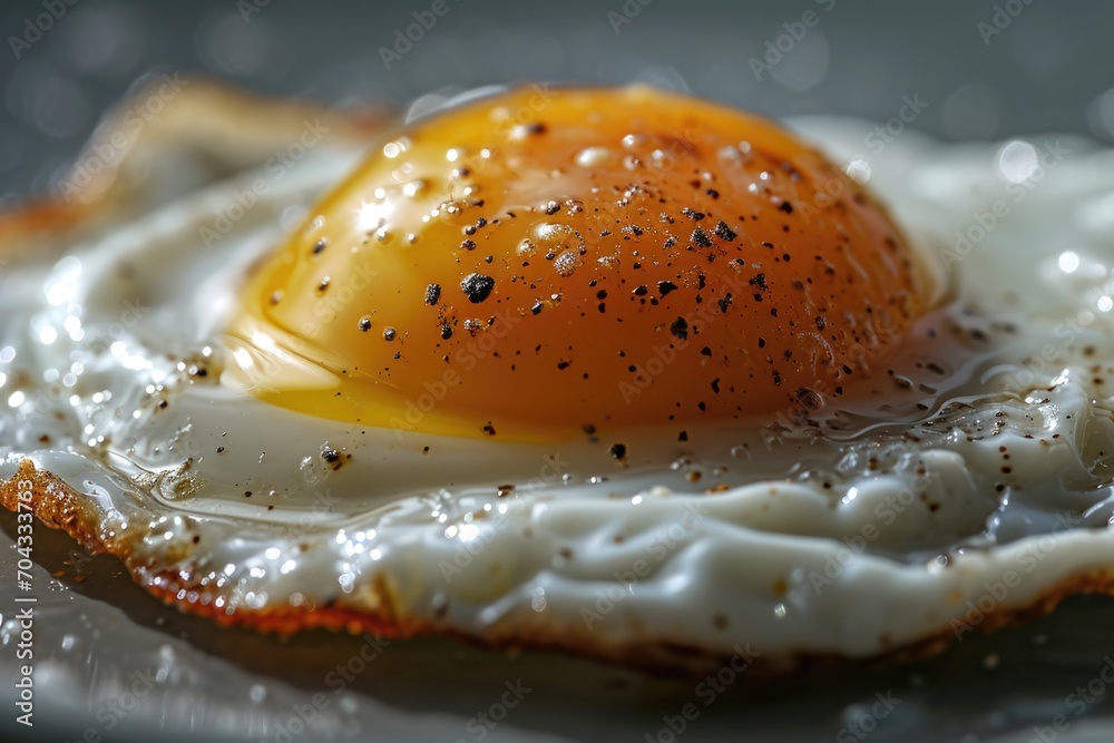 Poster a picture of a fried egg on a plate, accompanied by a fork. suitable for various food-related projec