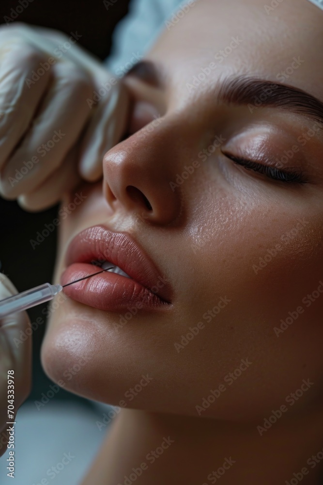 Poster A close-up image of a person getting an injection. This image can be used to illustrate medical procedures or healthcare concepts