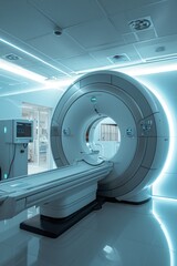 A room with a large MRI machine. Suitable for medical and healthcare concepts