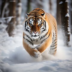 Obraz premium Amur Tiger in the Snowy Wilderness of Taiga, Russia