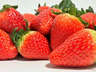 strawberries on white background,Fresh and delicious Korean strawberries