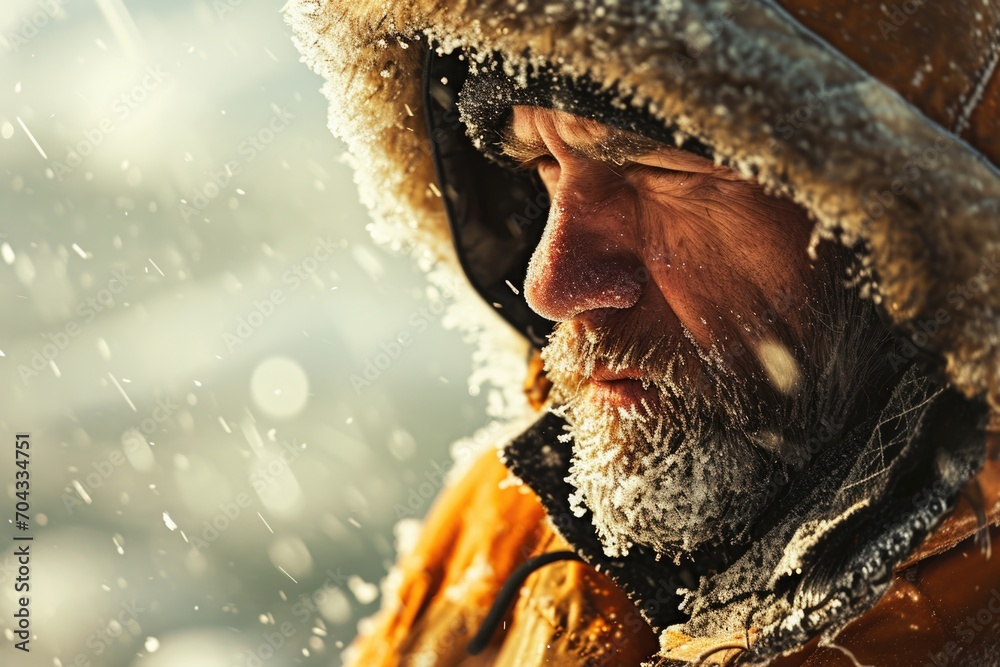Poster a man with a beard wearing a brown jacket. versatile image suitable for various purposes