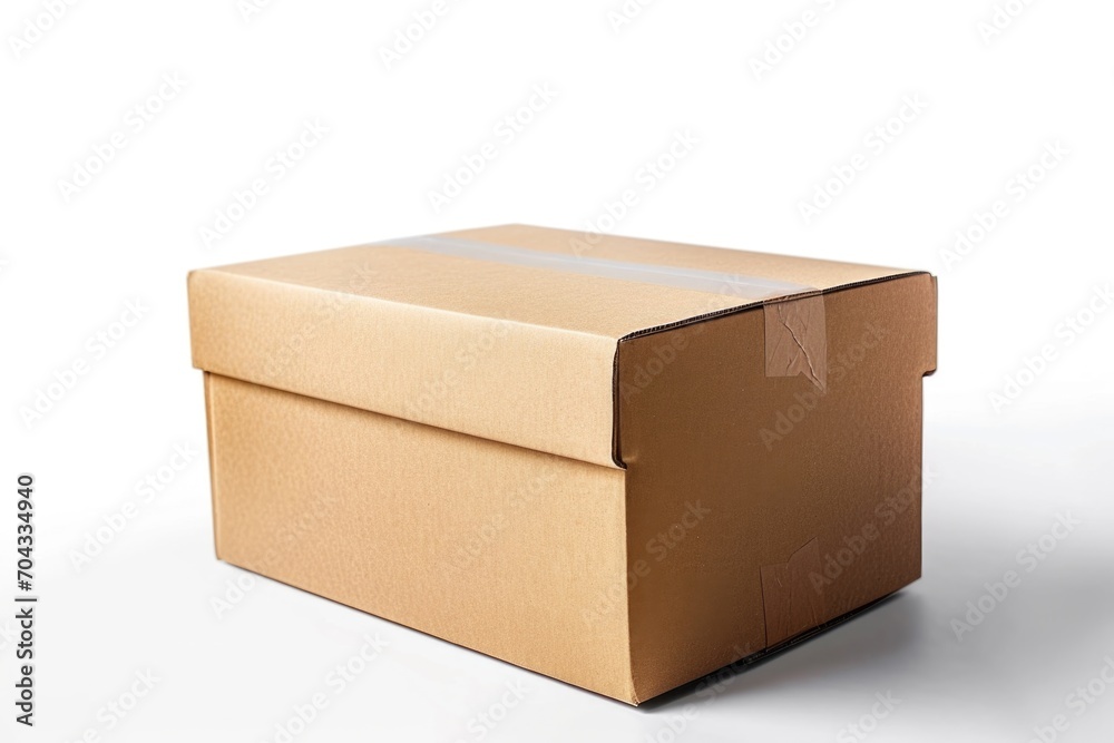 Poster a cardboard box placed on a clean white surface. suitable for various uses
