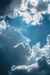 Naklejka premium A plane flying through a cloudy blue sky. Suitable for travel, aviation, and adventure-themed designs