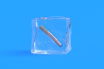 Spyglass in ice cube. 3d illustration