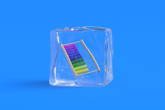 Abacus in ice cube. 3d illustration