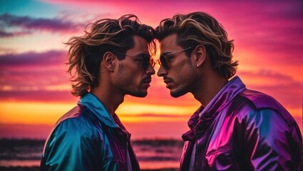 Two gay guys kissing facing each - obrazy, fototapety, plakaty