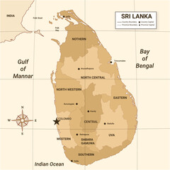 Sri Lanka Country Map With Surrounding Border