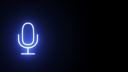 Neon blue color microphone icon, glowing mic icon. Wireless microphone sign. neon glowing microphone icon. Glowing neon mike sign.