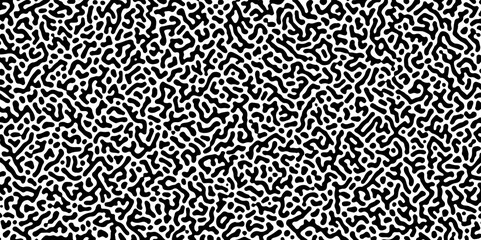 Abstract Turing organic wallpaper with background. Turing reaction diffusion monochrome seamless pattern with chaotic motion. Natural seamless line pattern. Linear design with biological shapes.